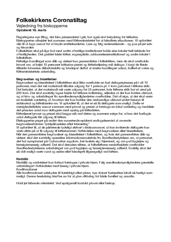 Folkekirkens Coronatiltag vejledning